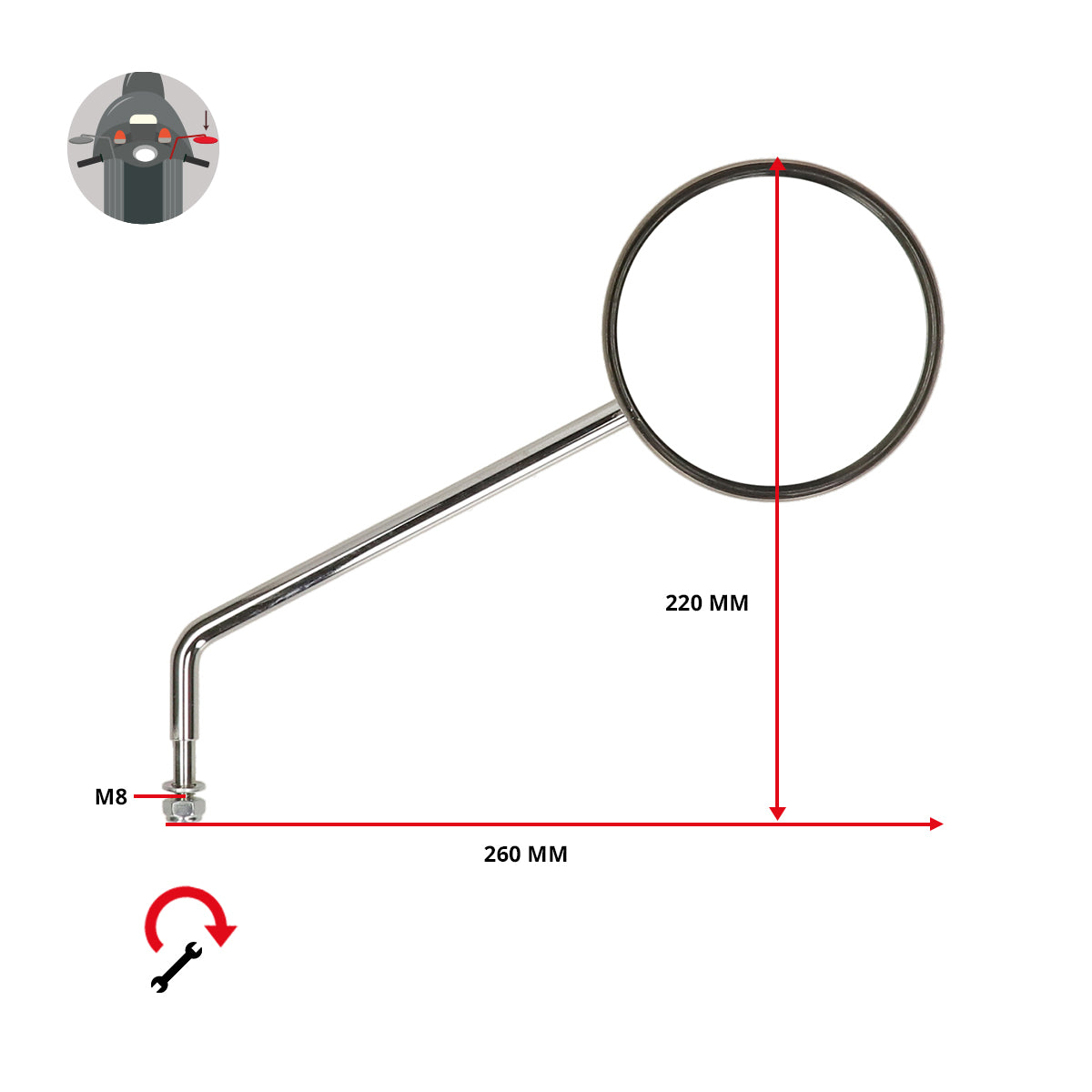 Spiegel Bumm Chrom rechts rund