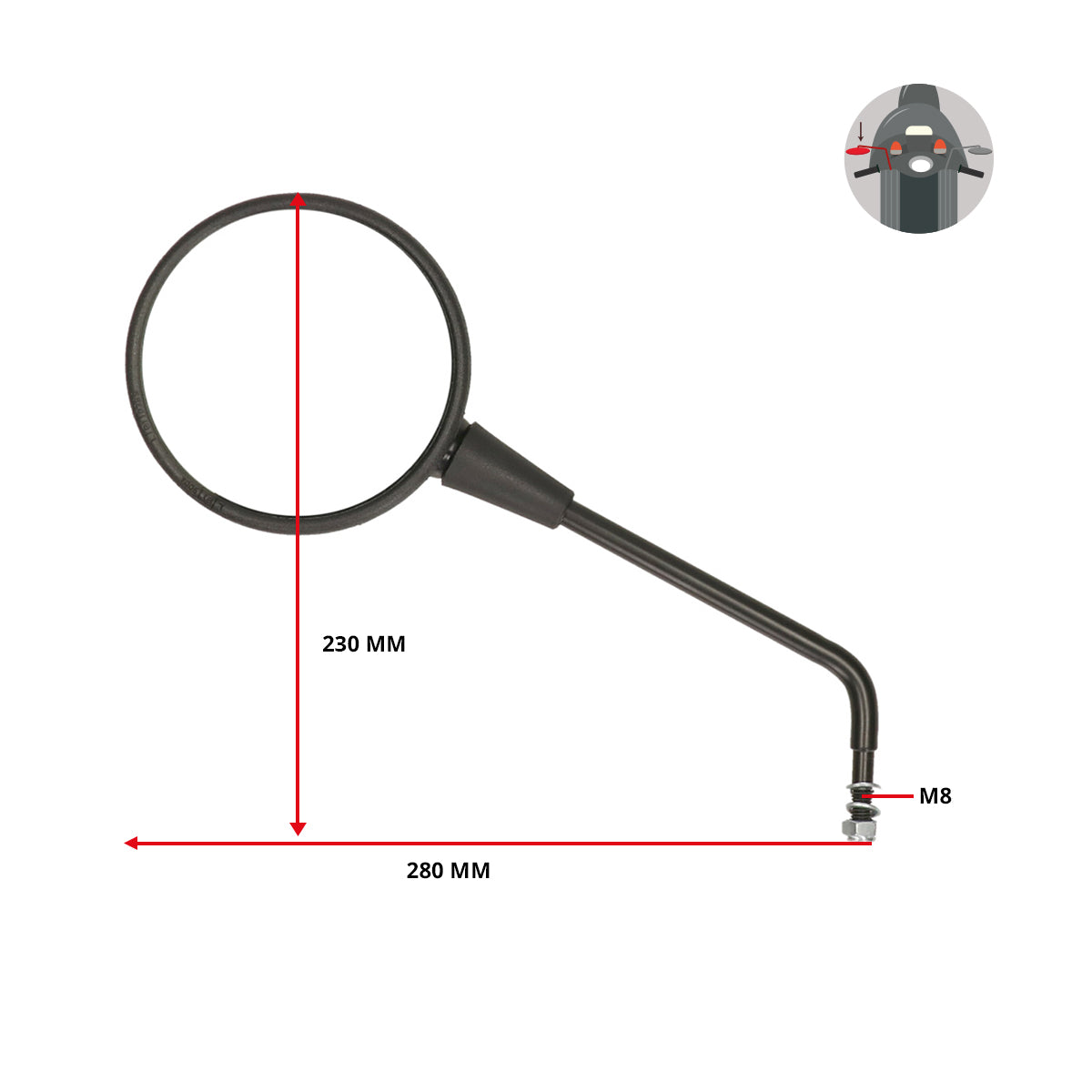 Spiegel Bumm schwarz rechts/links rund